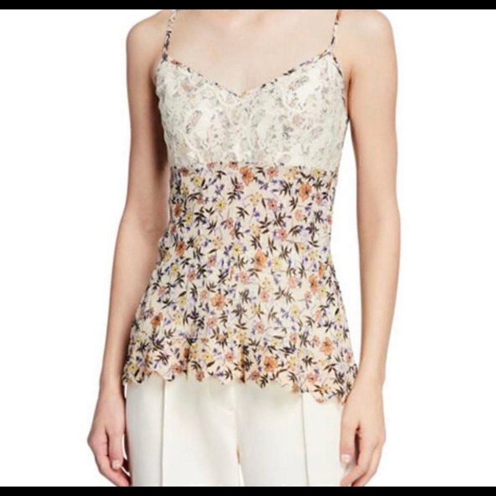 Chloe Floral Print V-Neck Top W/ Lace Trim. Size Medium (38) Nwt
